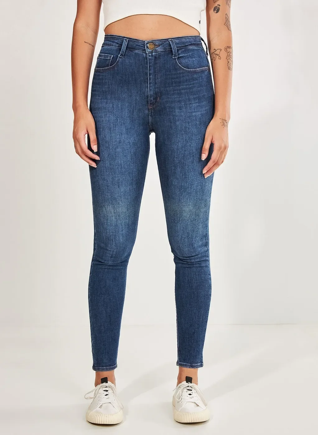 Calça Jeans Skinny Em Azul Médio