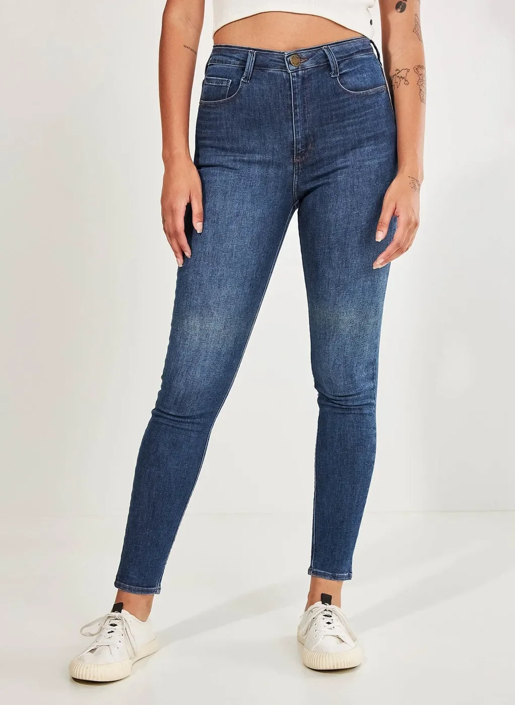 Calça Jeans Skinny Em Azul Médio