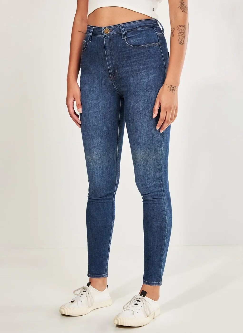 Calça Jeans Skinny Em Azul Médio