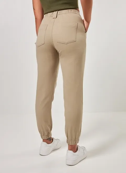 Calça Jogger Cintura Alta em Sarja