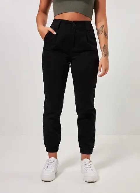 Calça Jogger Cintura Alta em Sarja