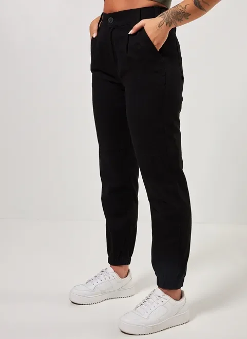 Calça Jogger Cintura Alta em Sarja