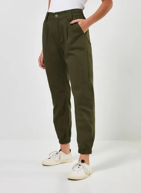 Calça Jogger Cintura Alta em Sarja