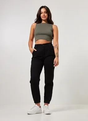 Calça Jogger Cintura Alta em Sarja