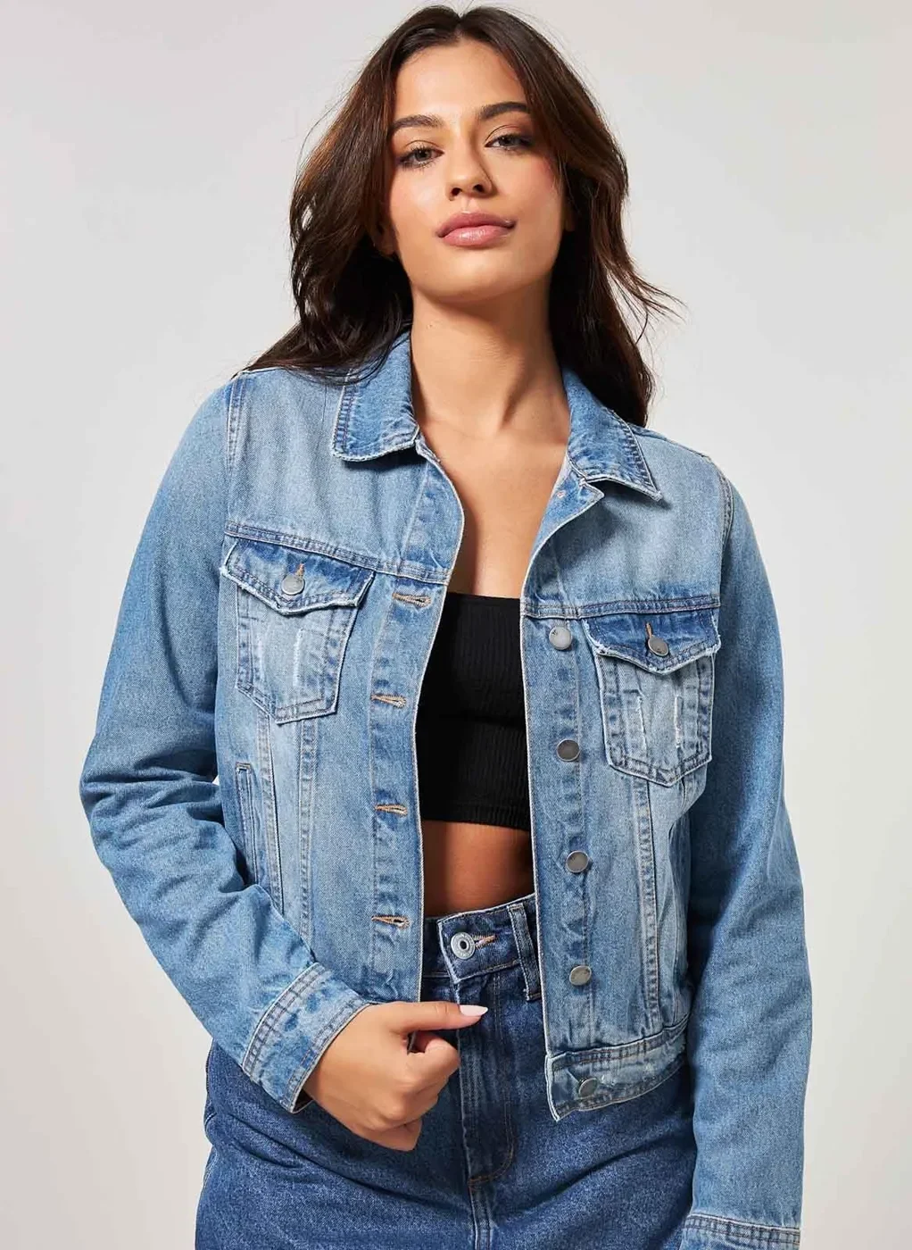 Jaqueta Básica em Jeans Médio