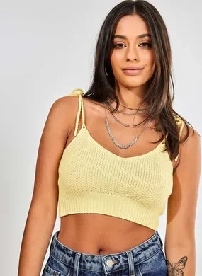 Top de Tricô com Alças Trançadas