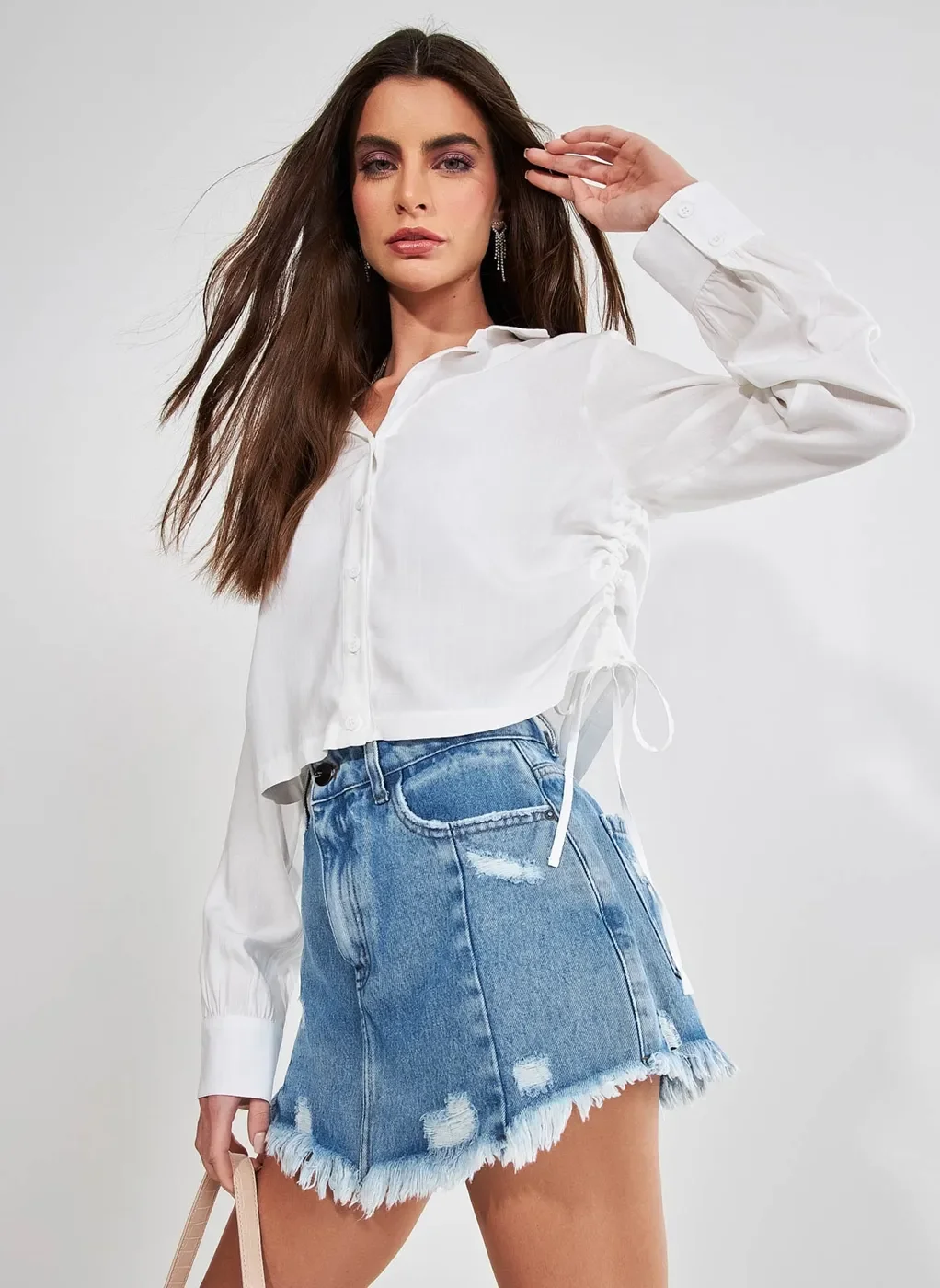 Camisa Cropped com Amarração Lateral