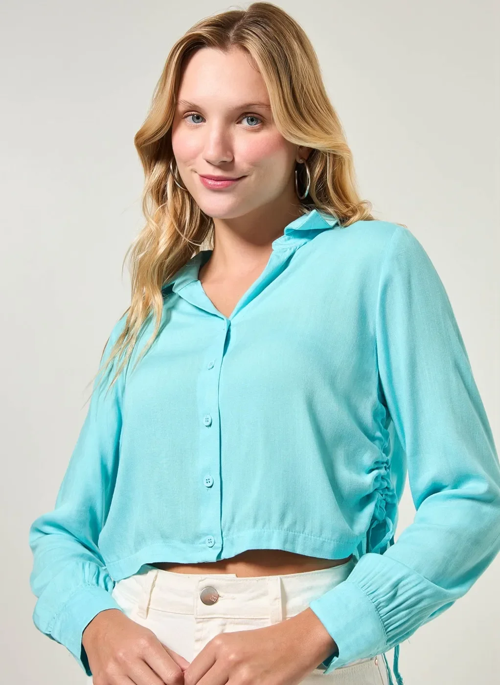 Camisa Cropped com Amarração Lateral