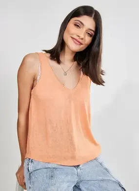 Blusa Regata Em Malha Flamê