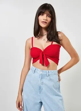 Top Cropped Lástex com Amarração