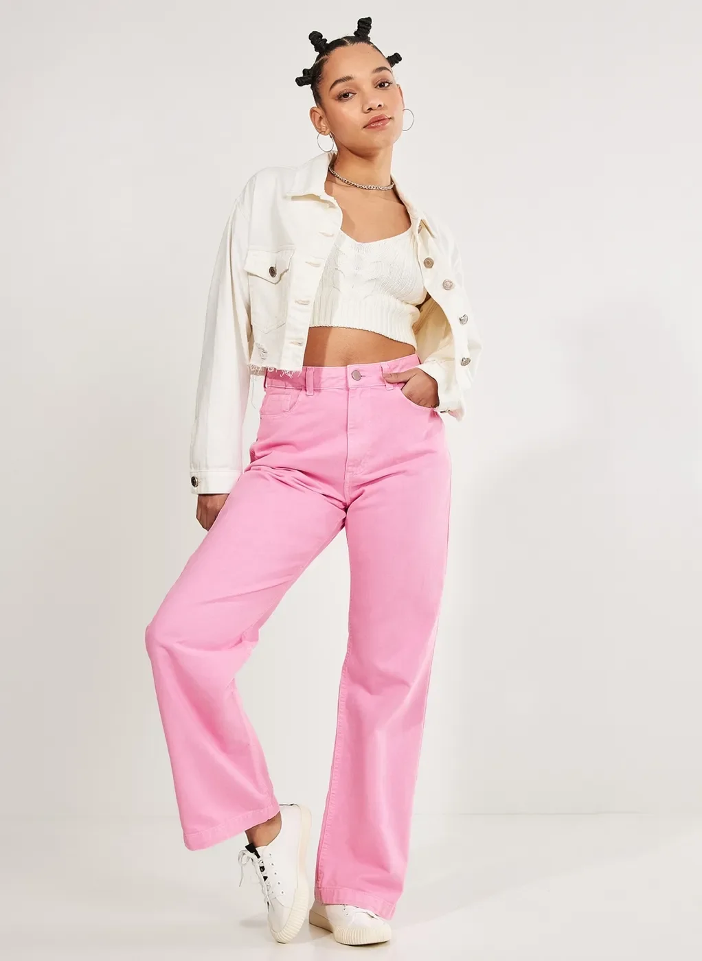 Jaqueta Cropped Sarja Off-White