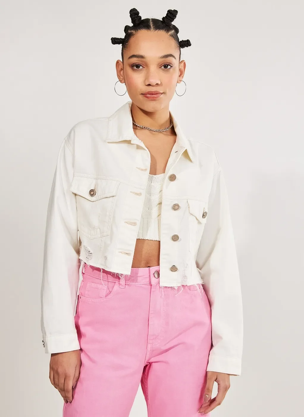 Jaqueta Cropped Sarja Off-White
