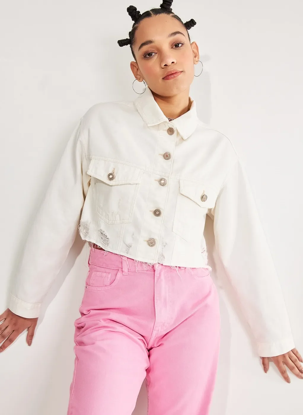 Jaqueta Cropped Sarja Off-White