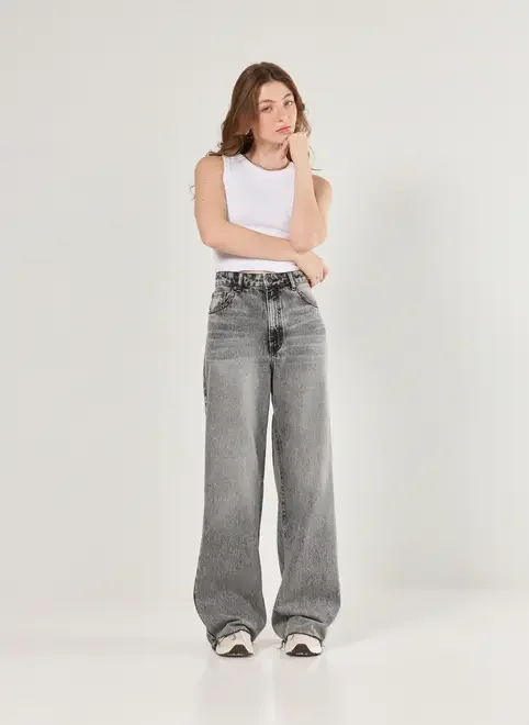 Calça Jeans Wide Leg Cintura Alta
