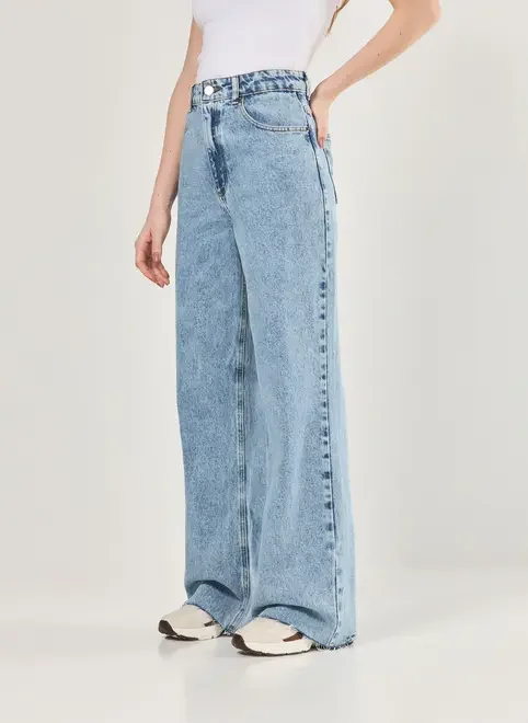 Calça Jeans Wide Leg Cintura Alta