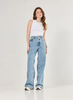 Calça Jeans Wide Leg Cintura Alta