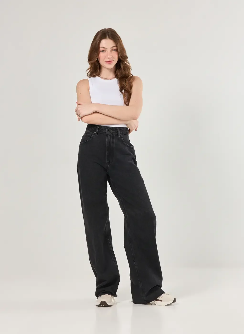 Calça Jeans Wide Leg Cintura Alta