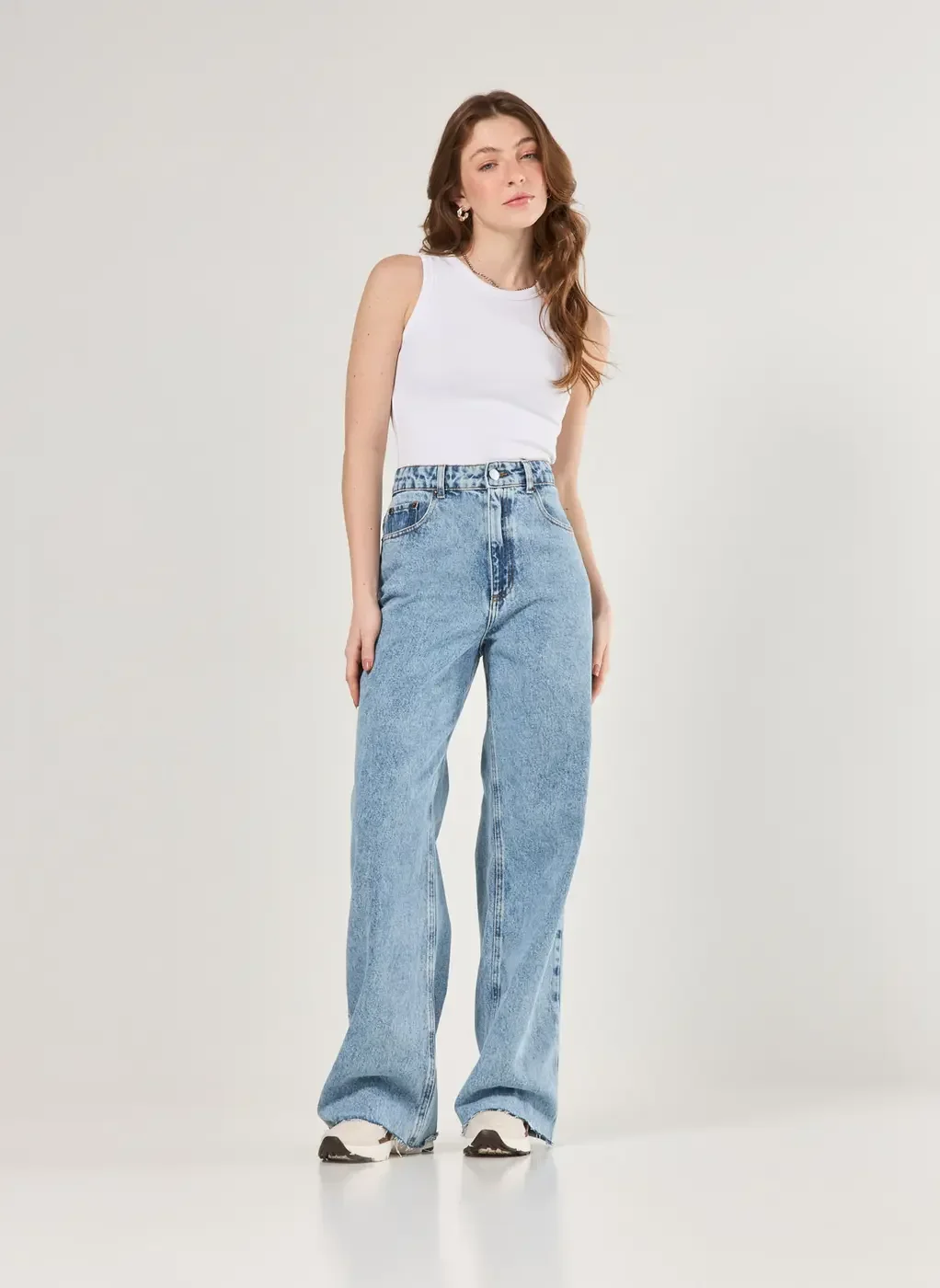 Calça Jeans Wide Leg Cintura Alta