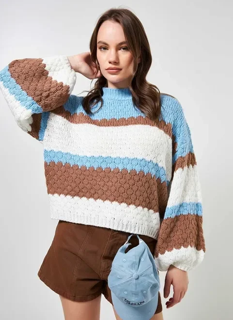 Blusão Listrado Com Gola