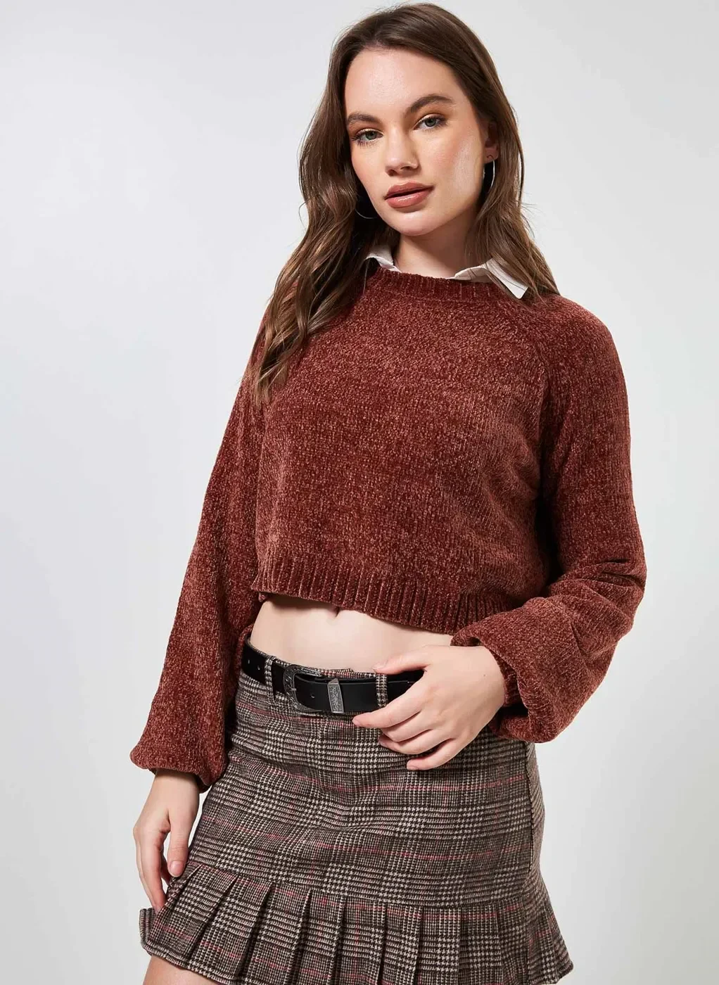 Blusa De Frio Cropped Em Fio Chenile