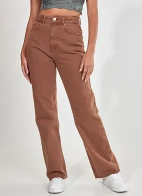 Calça Reta Over De Sarja Marrom