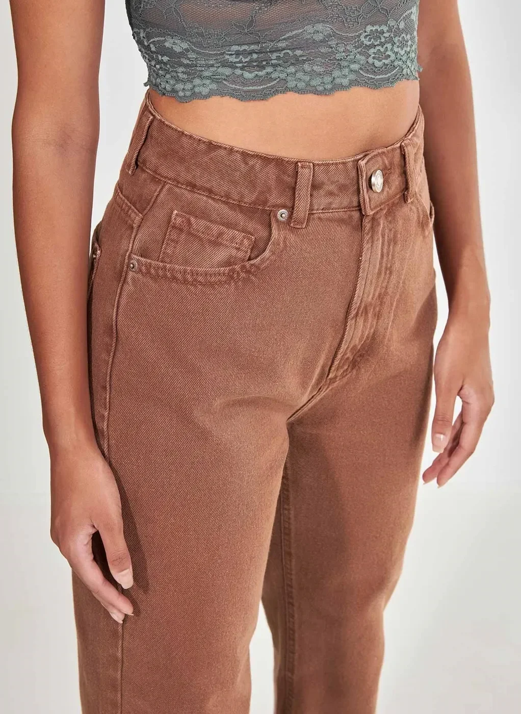 Calça Reta Over De Sarja Marrom