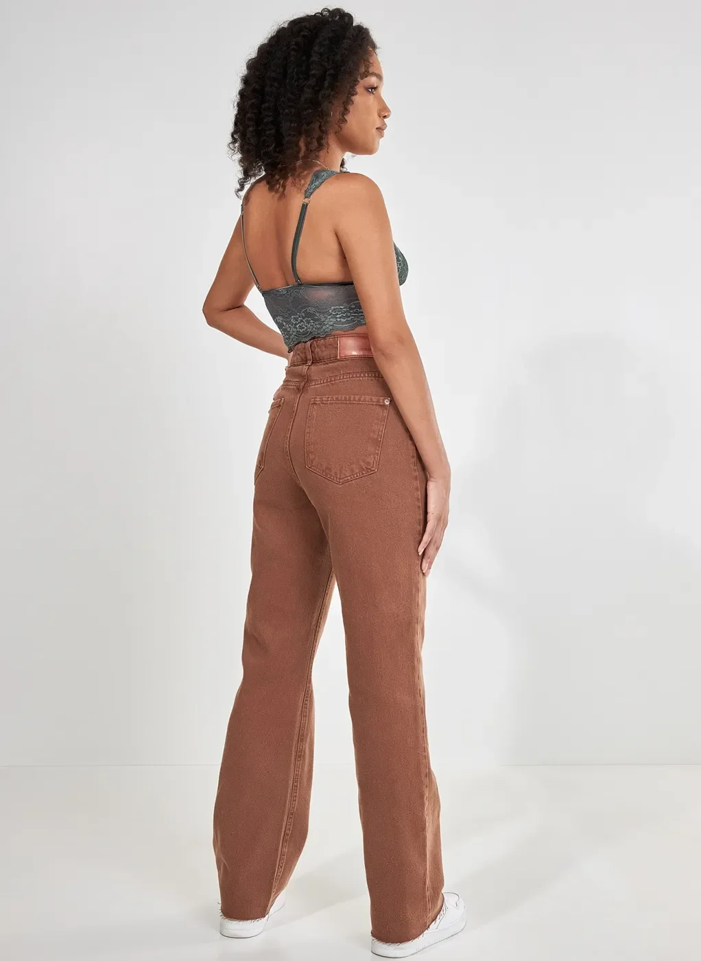 Calça Reta Over De Sarja Marrom