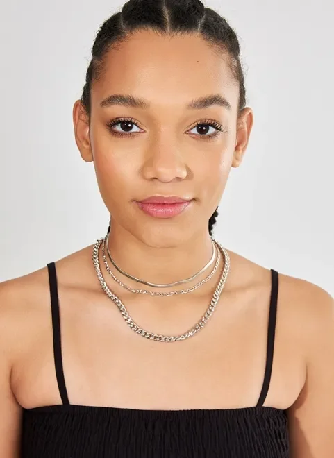 Kit Choker E Correntes Prateados