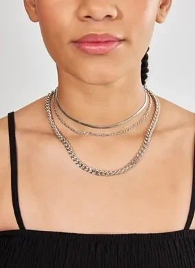 Kit Choker E Correntes Prateados