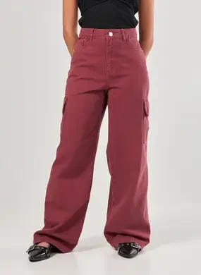 Calça Wide Leg Cargo Cintura Alta