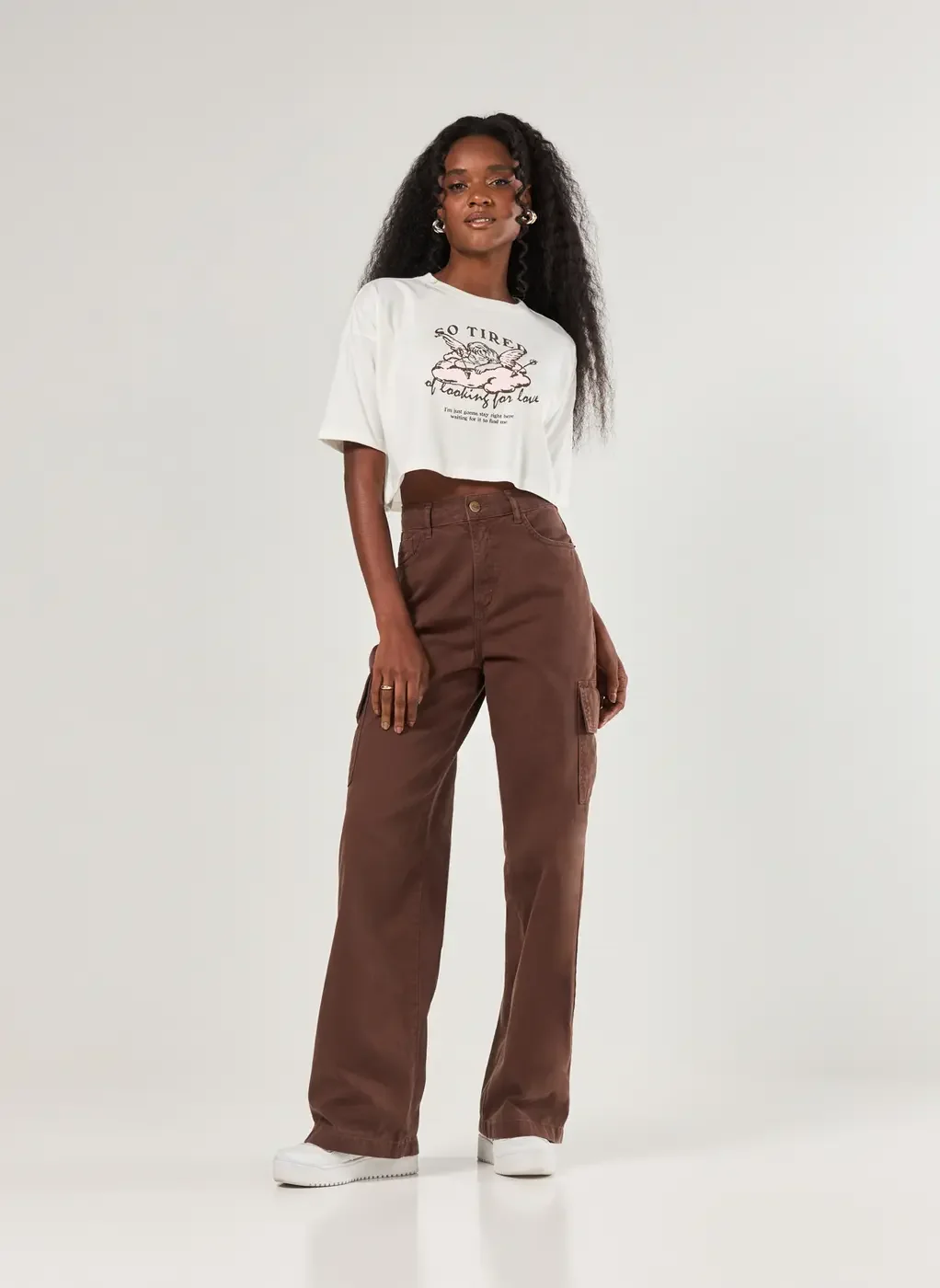 Calça Wide Leg Cargo Cintura Alta
