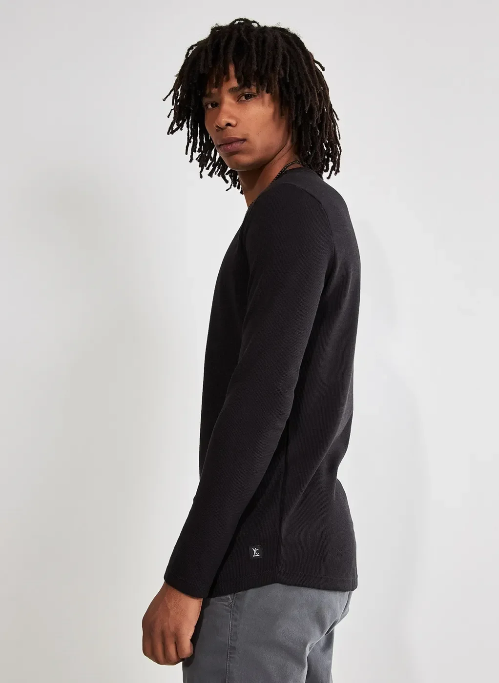 Camiseta Alongada Texturizada Manga Longa