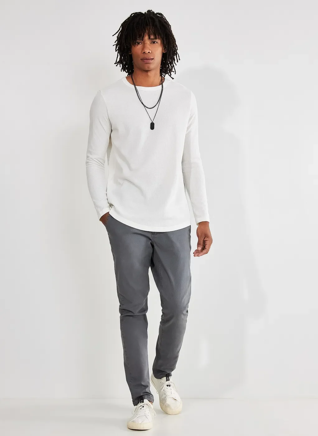 Camiseta Alongada Texturizada Manga Longa