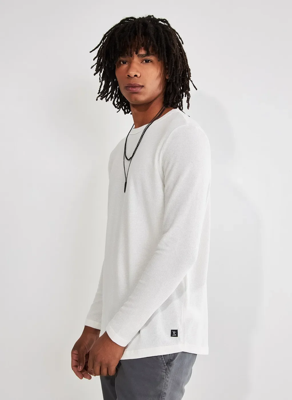 Camiseta Alongada Texturizada Manga Longa