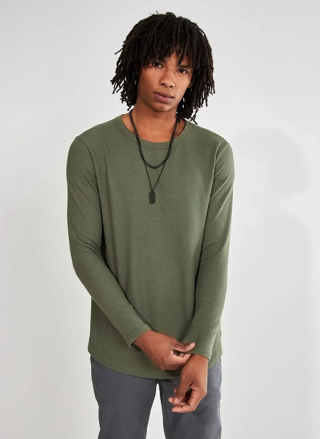 Camiseta Alongada Texturizada Manga Longa