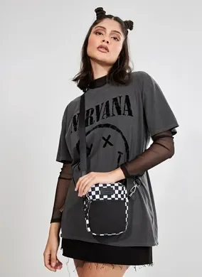 Shoulder Bag Grid Preto E Branco