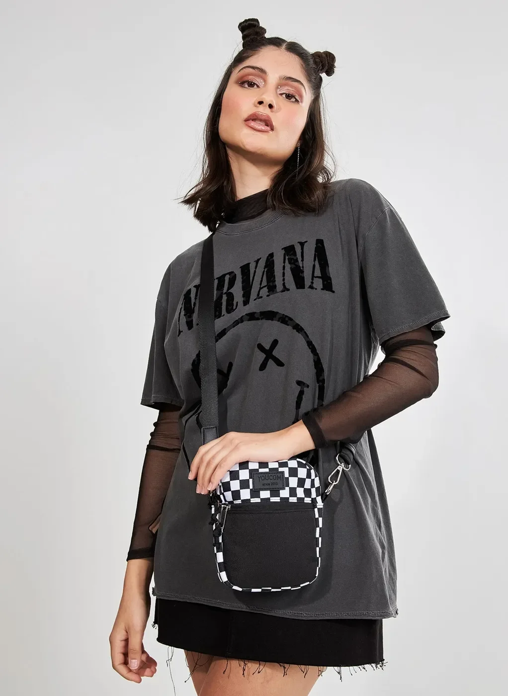 Shoulder Bag Grid Preto E Branco