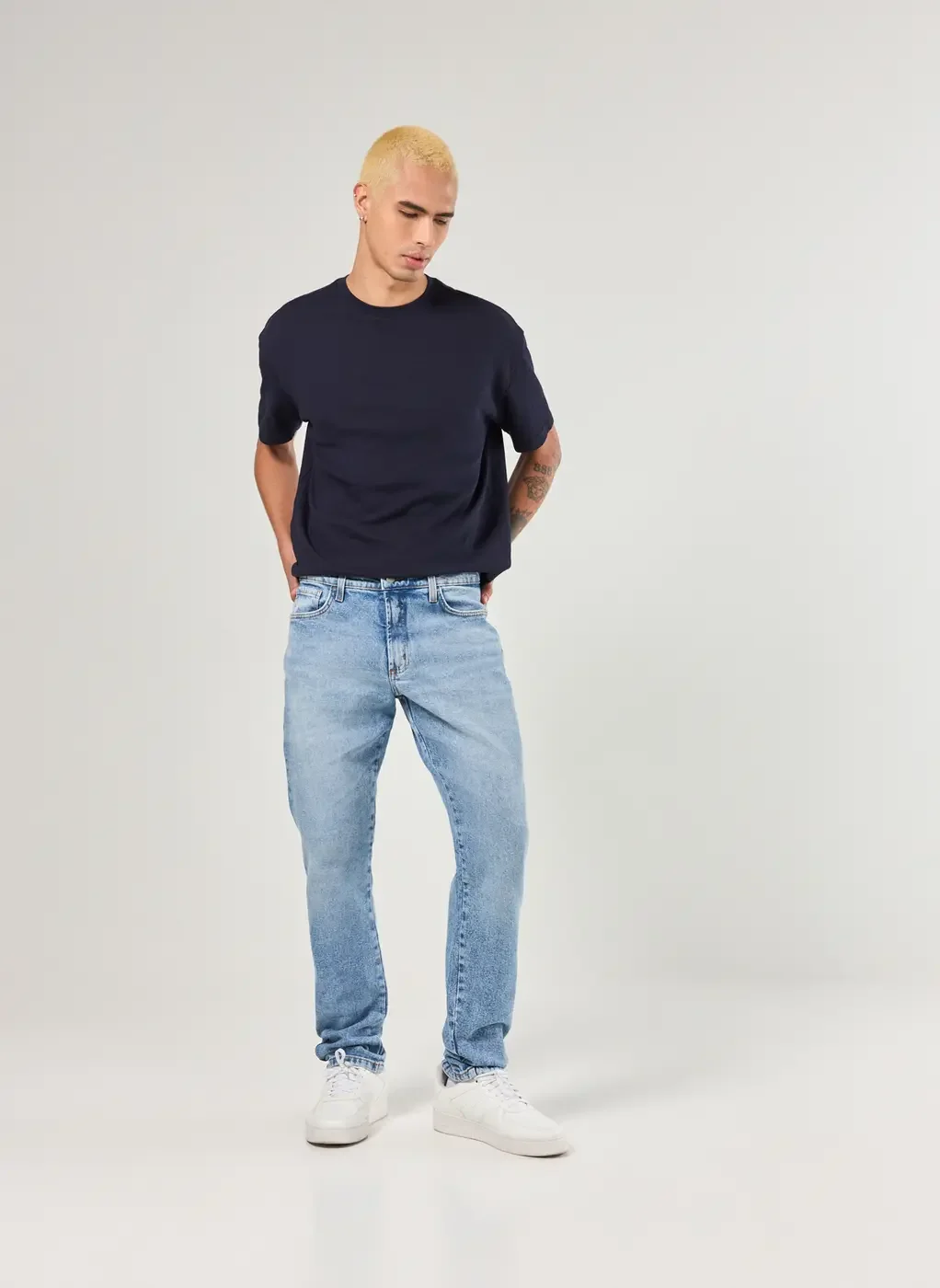 Calça Slim Em Jeans Claro