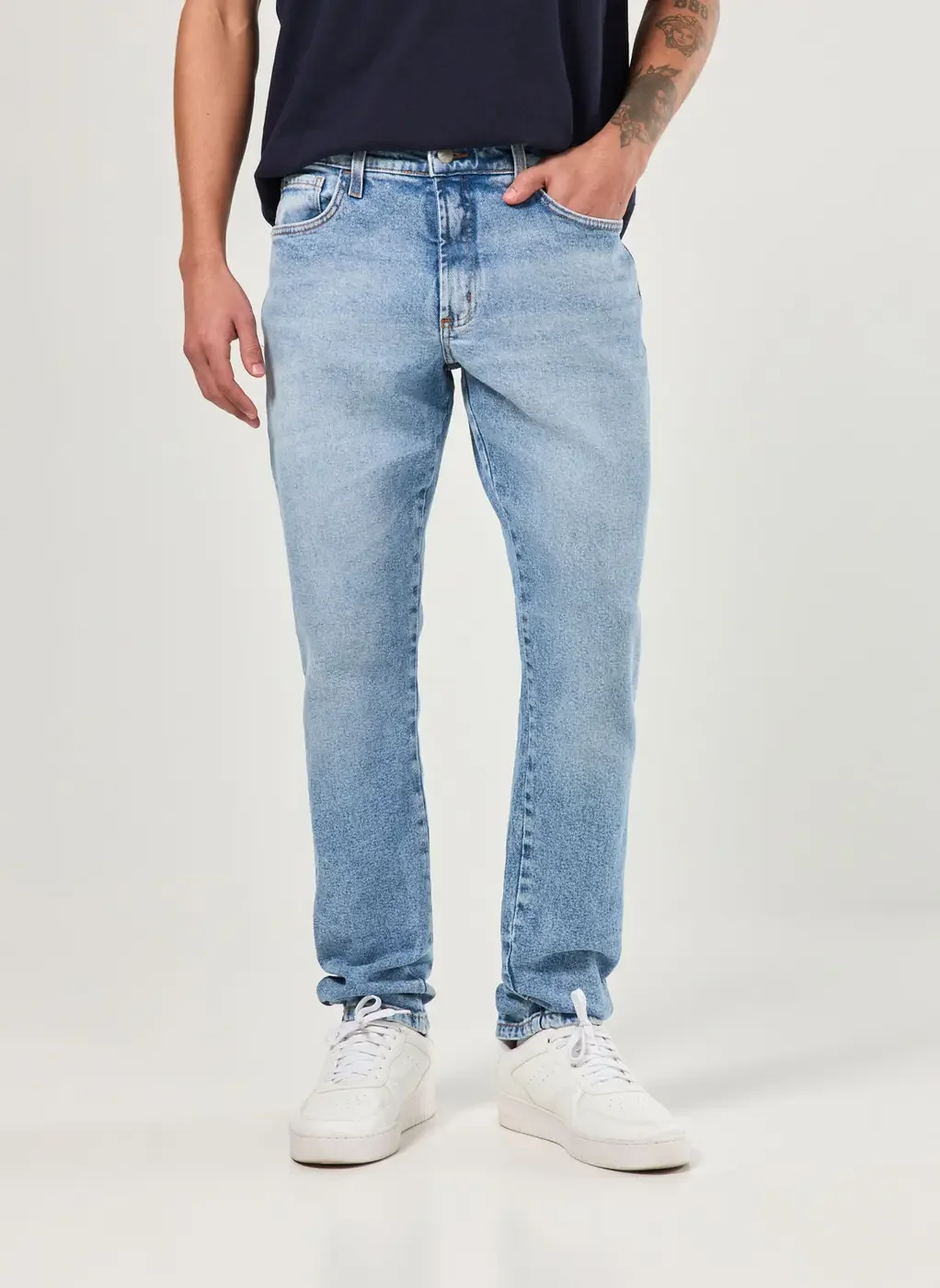 Calça Slim Em Jeans Claro