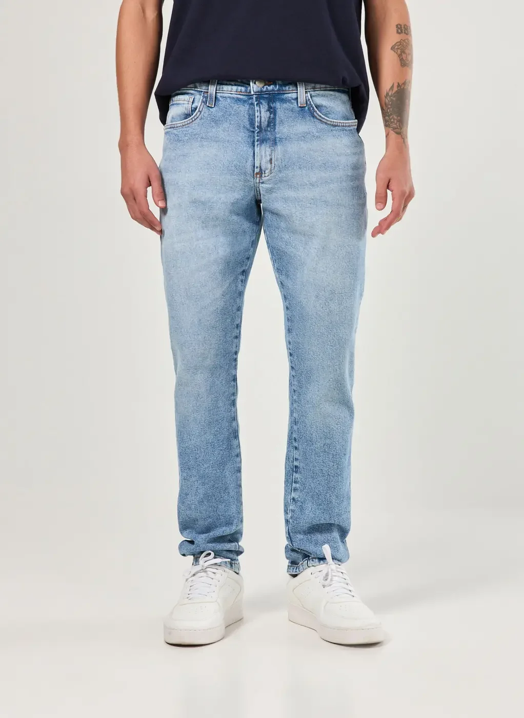 Calça Slim Em Jeans Claro