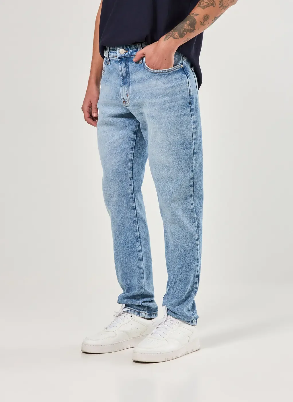 Calça Slim Em Jeans Claro