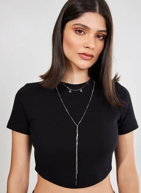 Colar 2 Correntes Pingentes Estrelas