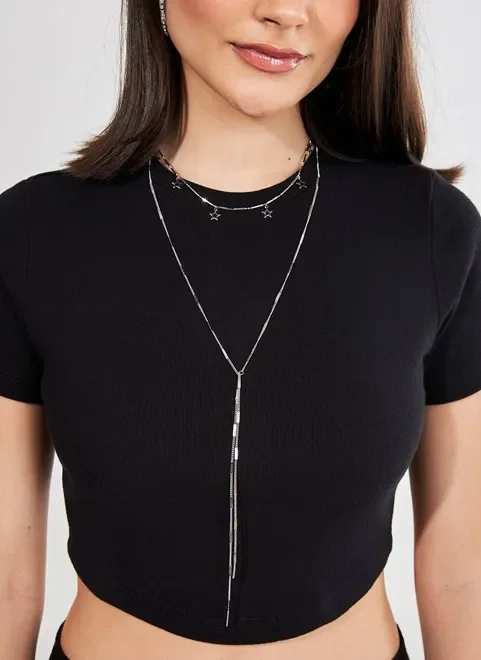 Colar 2 Correntes Pingentes Estrelas