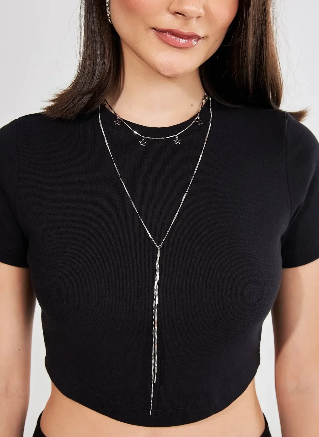 Colar 2 Correntes Pingentes Estrelas