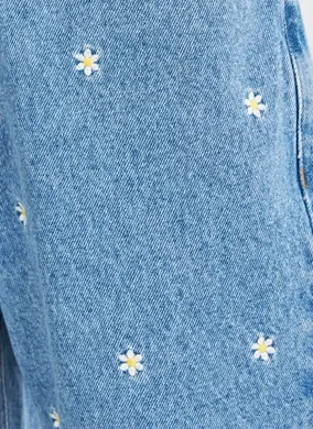 Calça Mom Jeans Com Margaridas