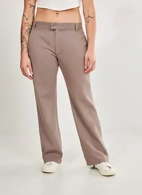 Calça De Sarja Cinza Com Cintura Baixa