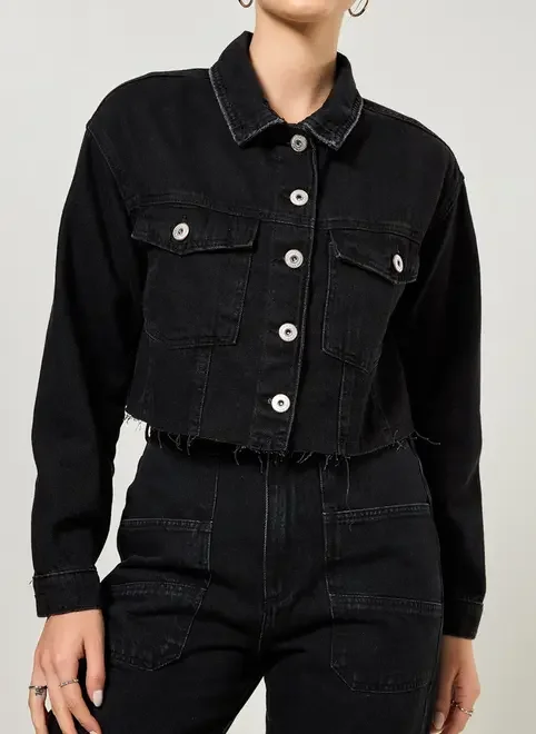 Jaqueta Jeans Preta Cropped