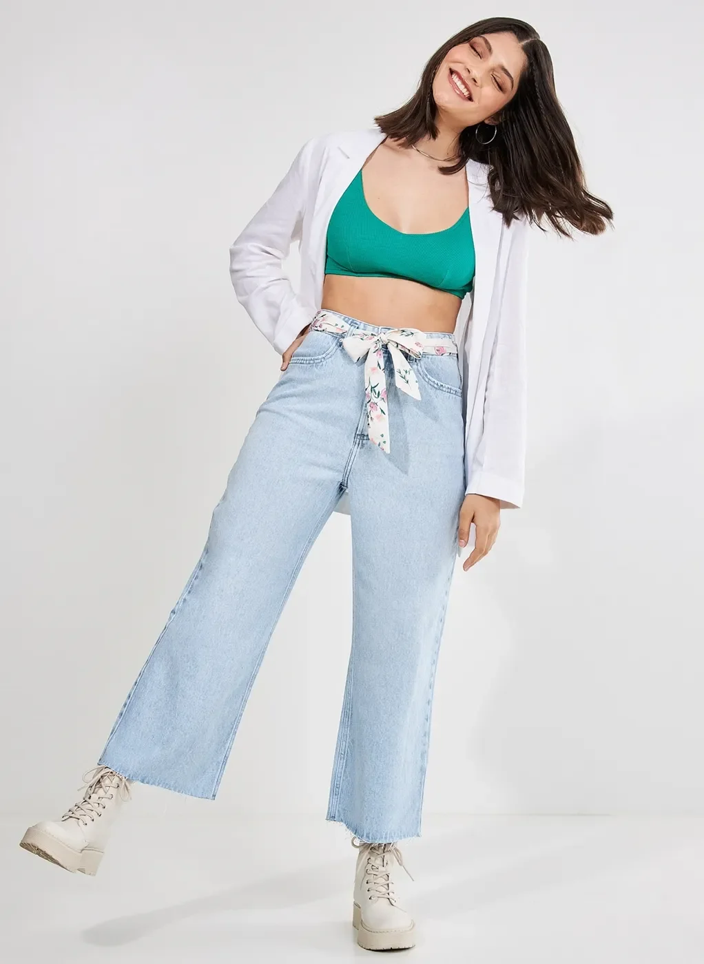 Blazer Alongado Off-White Com Linho