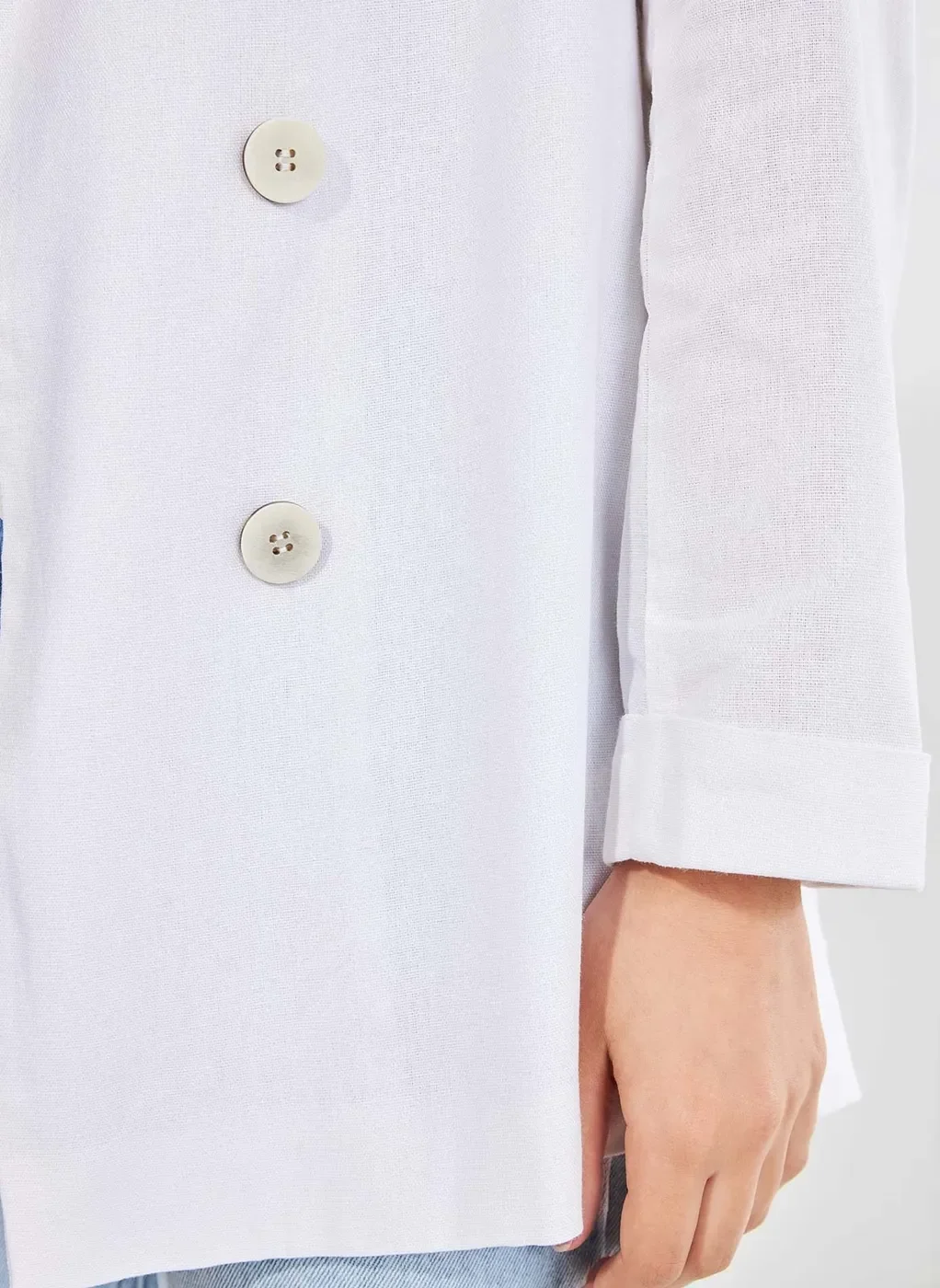 Blazer Alongado Off-White Com Linho