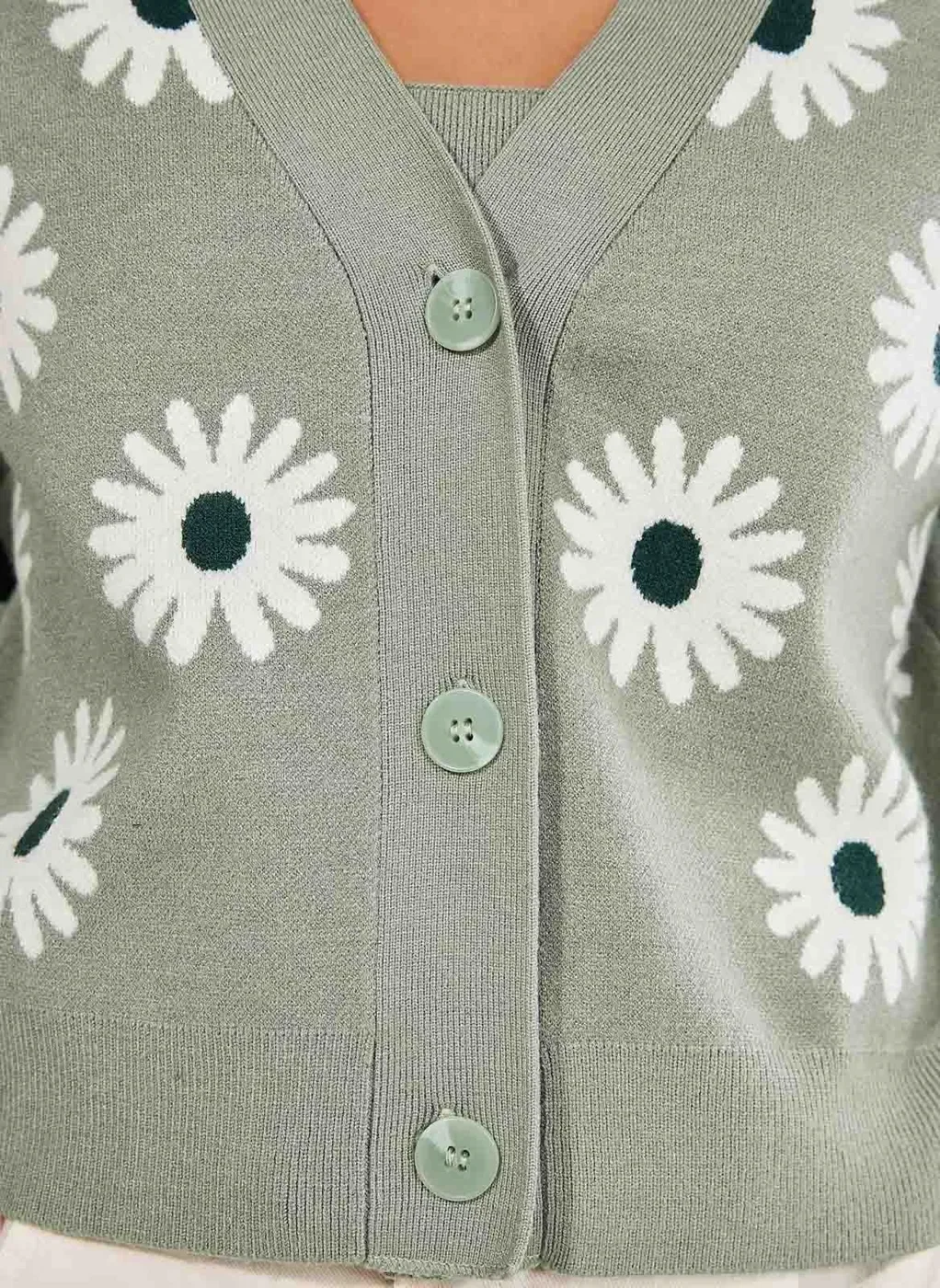 Cardigan Verde Seco Margaridas
